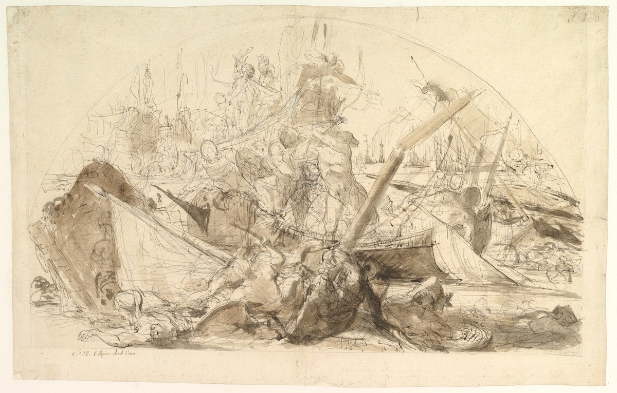 Un disegno di Giovanni David (Cabella Ligure 1743 - Genova 1790) che rappresenta La battaglia navale di Meloria